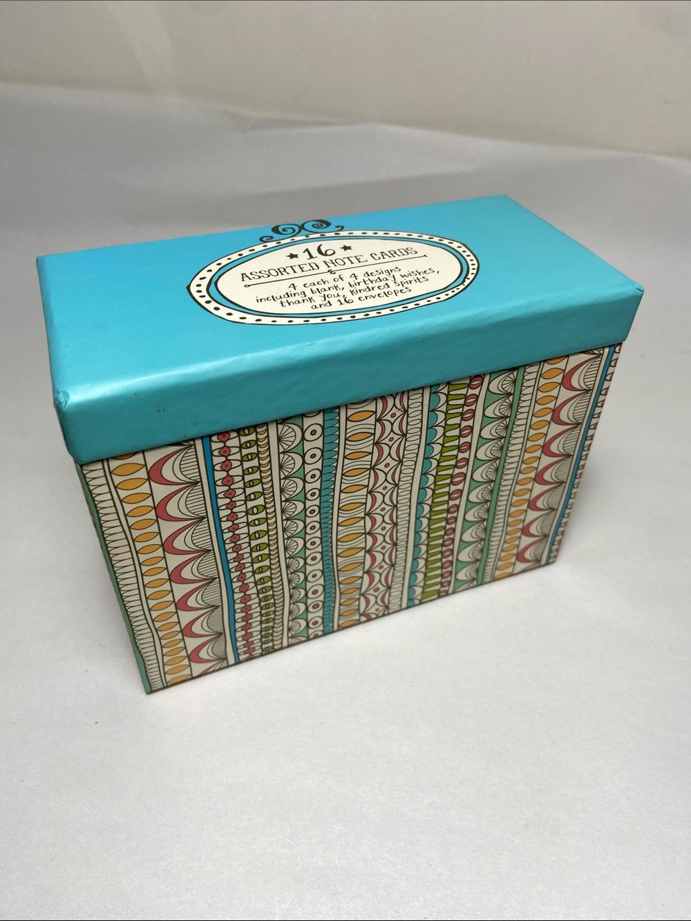Gibson Turquoise Lidded Assorted Note Cards Box 16 cards envelopes & dividers